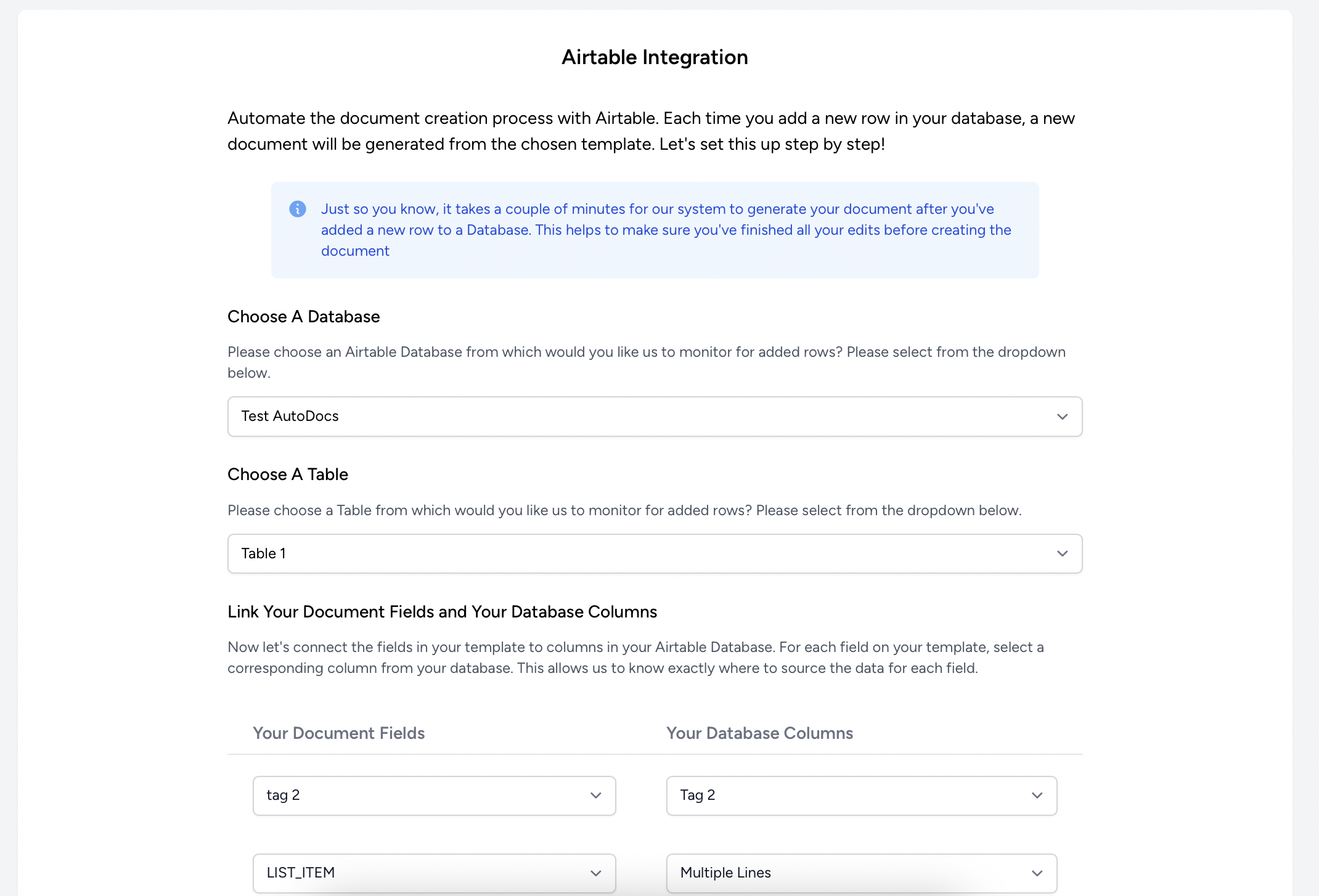 AutomatedDocs - Airtable Integration