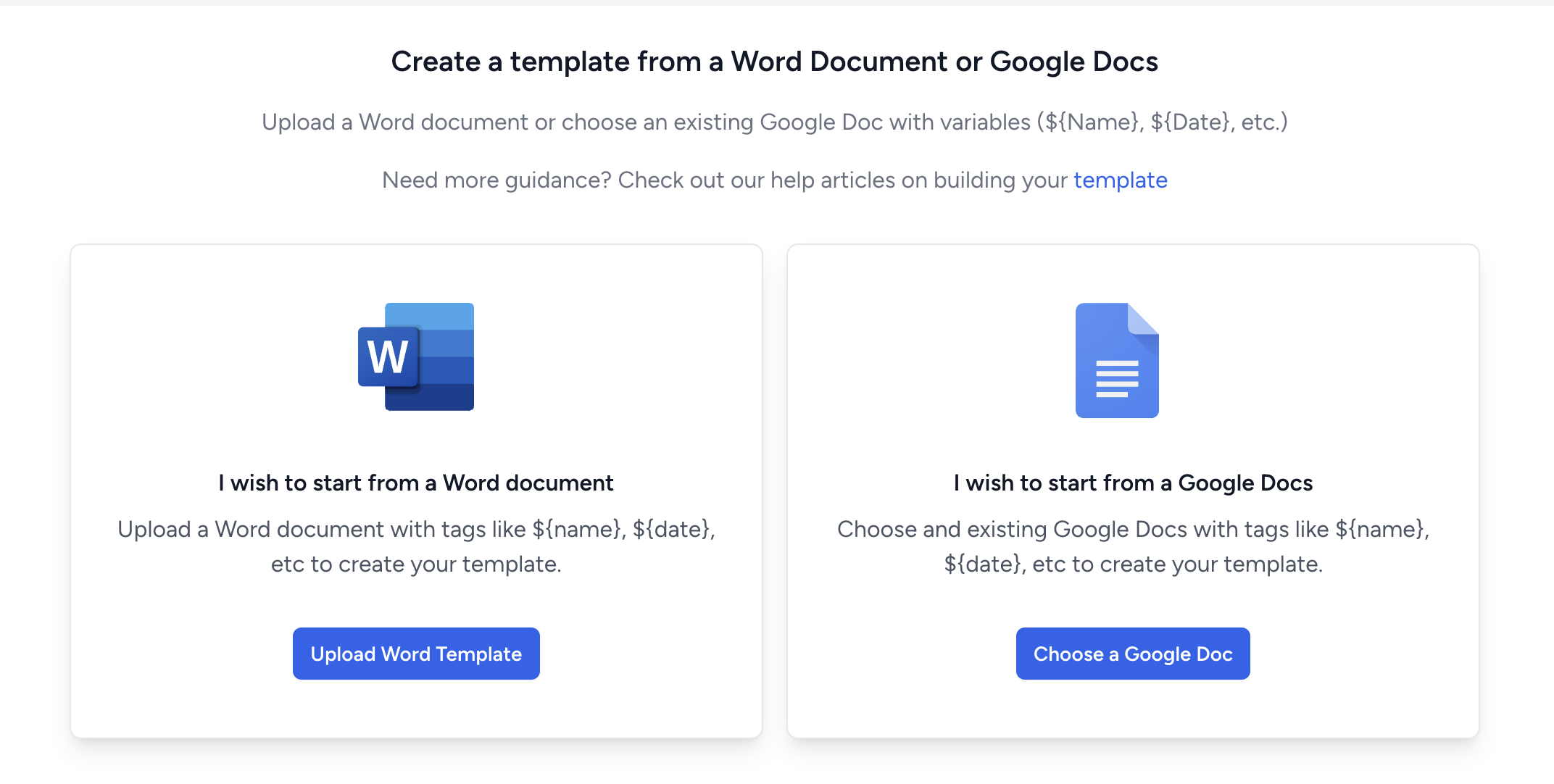 AutomatedDocs - Create Template Screen